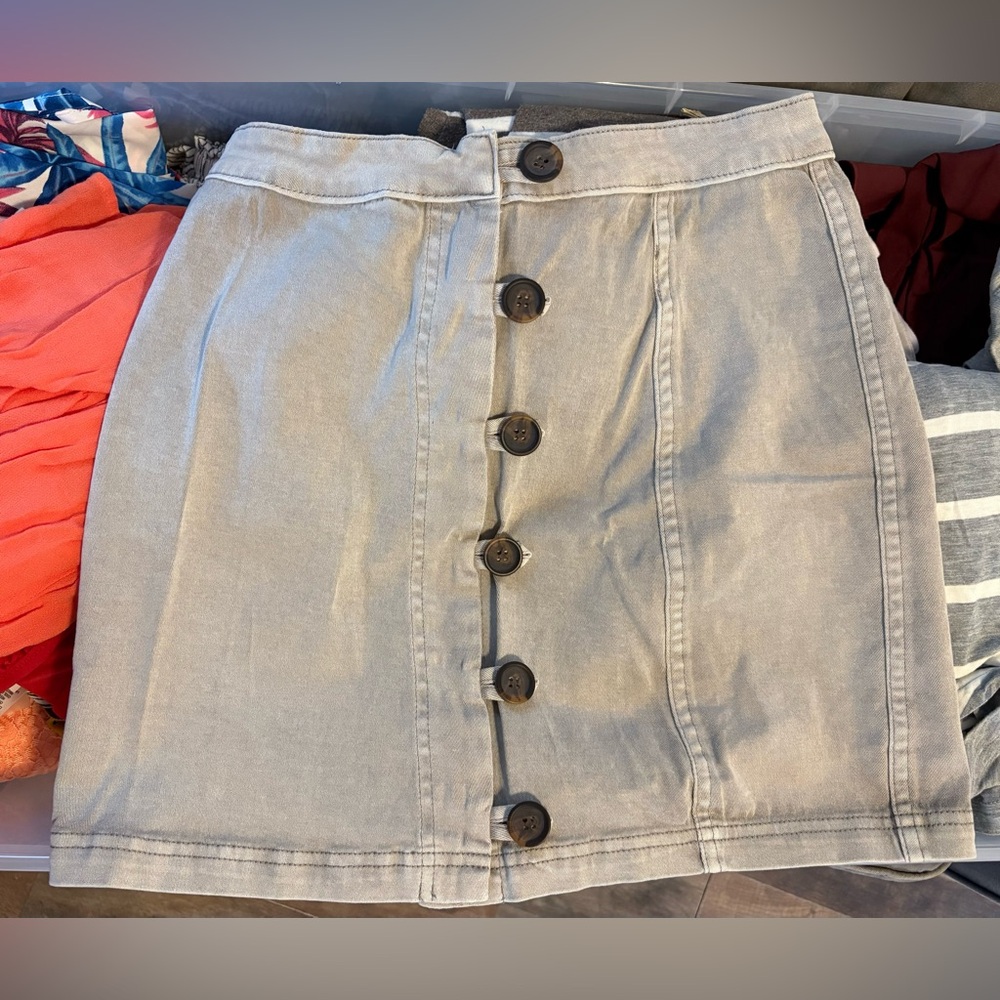 Altar'd State Gray Button-Front Mini Skirt